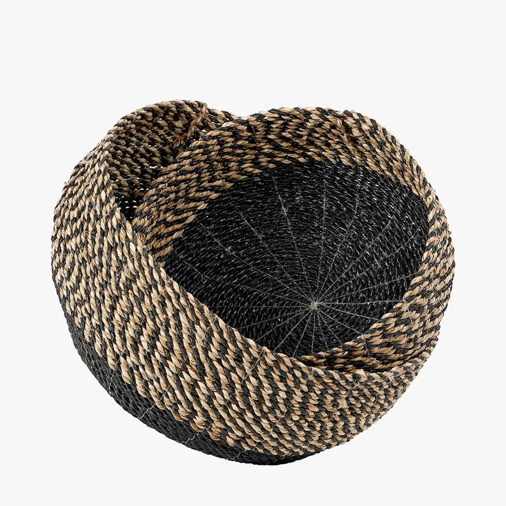 Set of 2 Seagrass Natural & Black Round Baskets